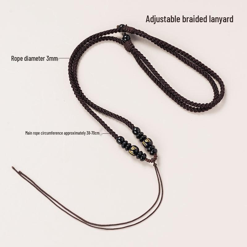 Agate Jade Pendant Necklace with Thick Woven Rope