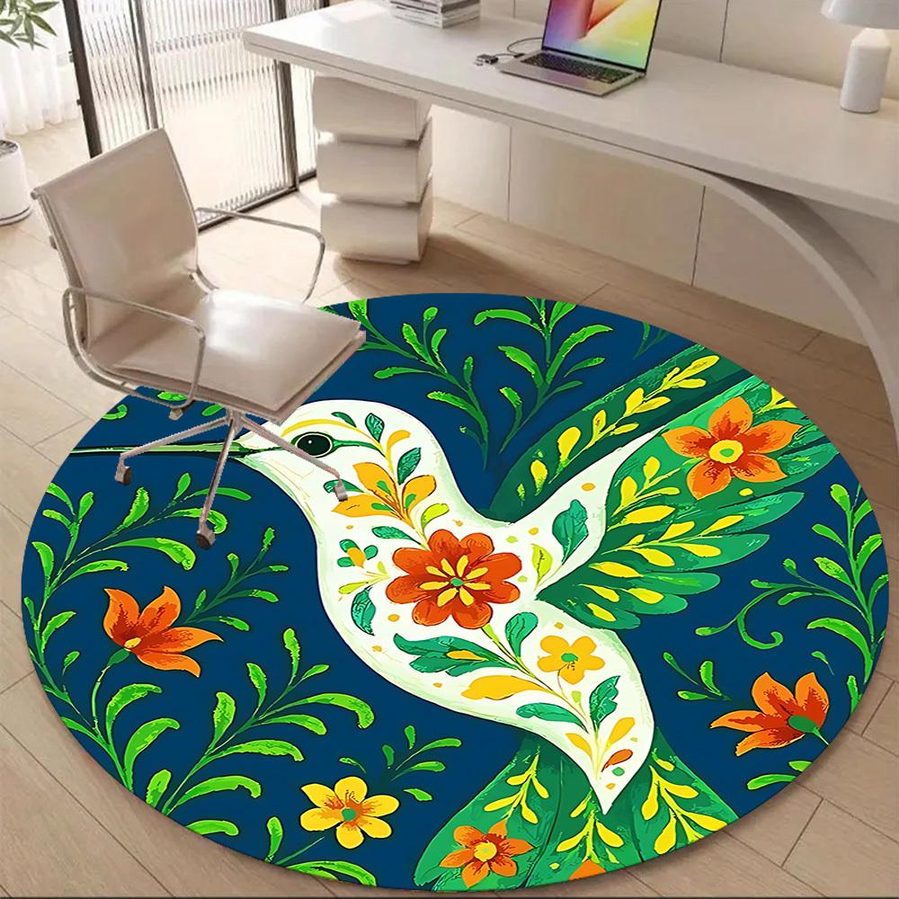 1pc Hummingbird Floral Office Round Area Rug, Under Office Chairs Bedroom Living Room Home Decor, Room Deco