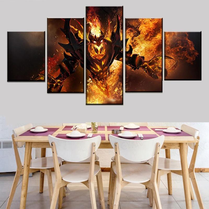 5 Panels Canvas Wall Arts Game Poster Painting DotA 2 Fire Heroes Picture Print Home Decor Living Room Wallpaper Artwork Mural
