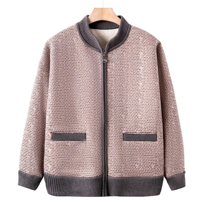 Middle-aged and Elderly Autumn and Winter Clothes, Plush and Thickened Sweater Set, Grandma's New Cardigan Jacket, Mom's Autumn Knitted Sweater.