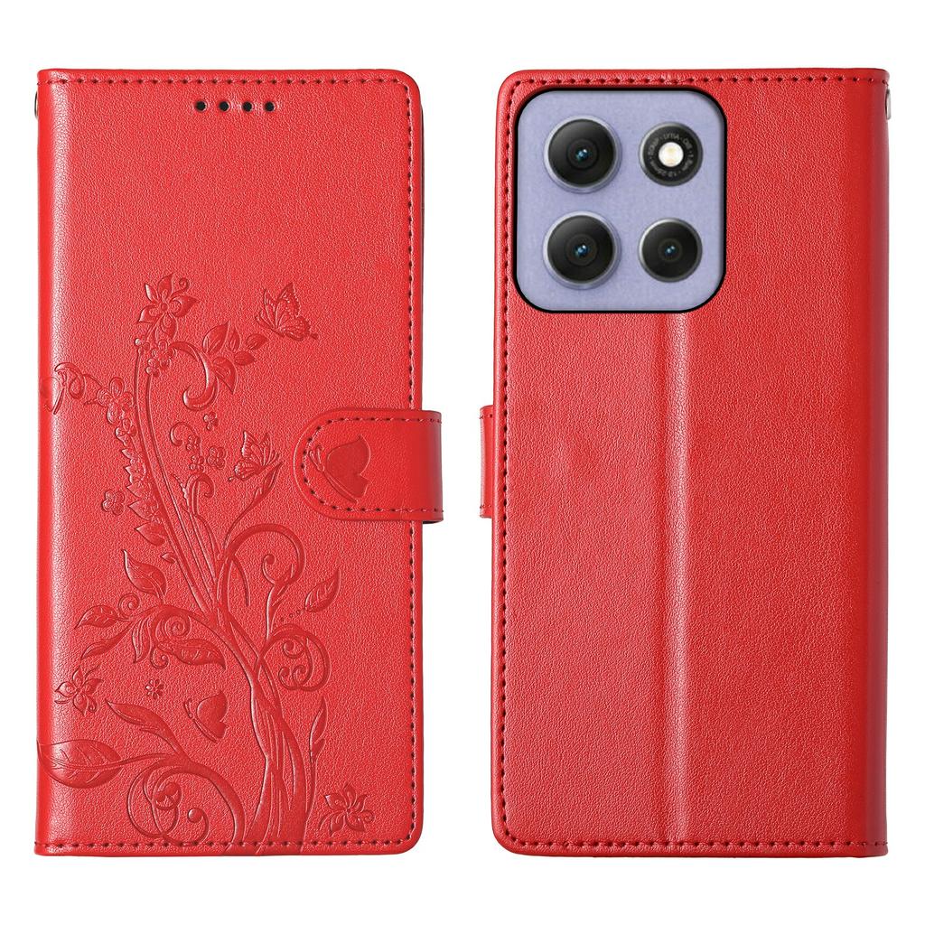 Für Motorola Moto G86 5G Brieftasche Hülle Schmetterling Floral Prägung PU Leder Handyhülle mit Handschlaufe