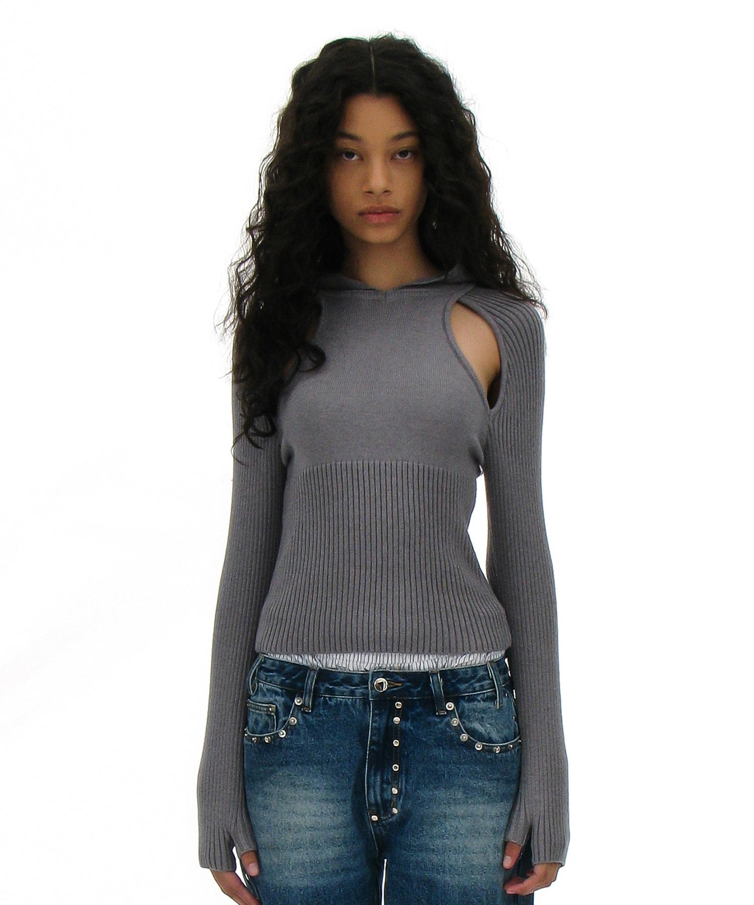 Partimento Woman Cut-Out Knit Hoodie Top_Melange Melange/Small