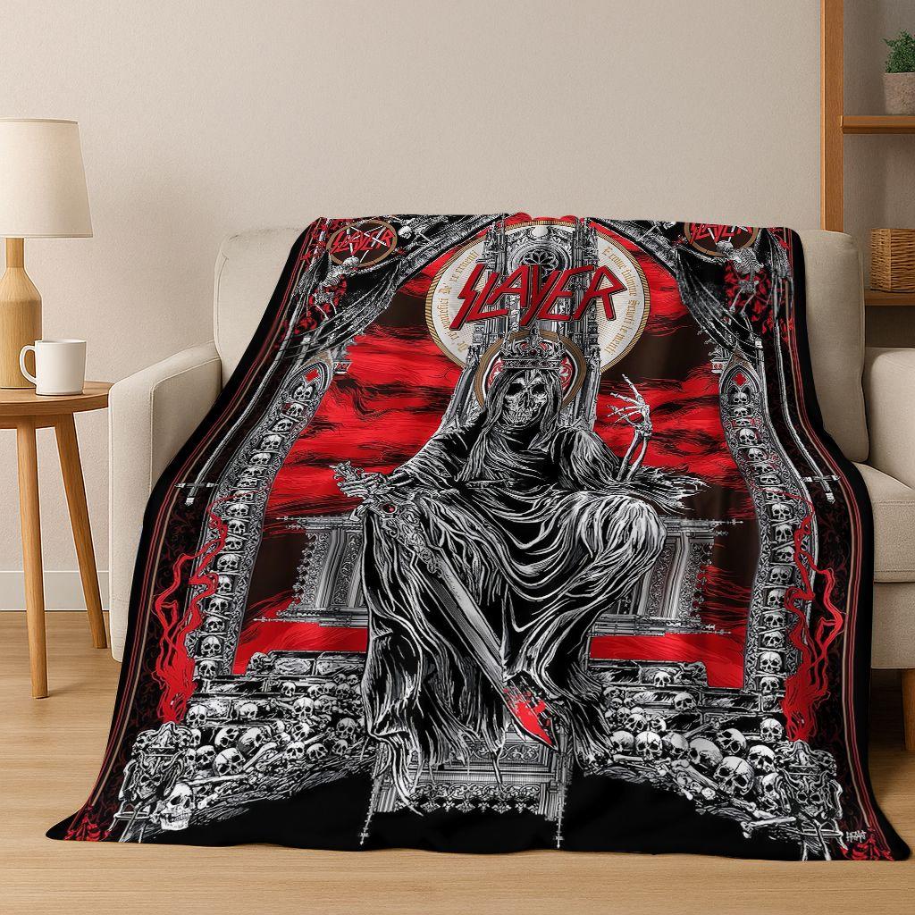 2026 Slayer Heavy Metal Rock Band Skull Art Flannel Blanket,Cozy Soft Throw Blanket for Home Bedroom Bed Sofa Picnic Cover Gift