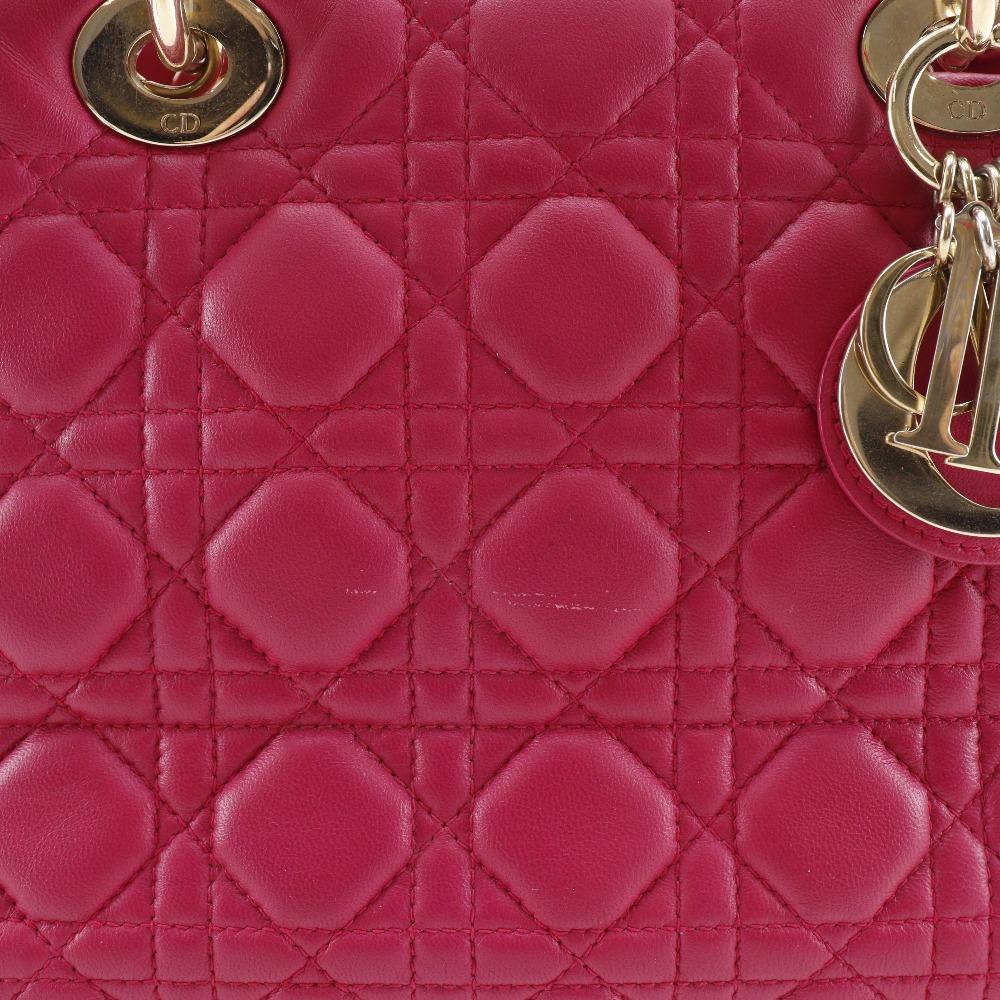 Dior Lady Dior Medium Handbag Canage Pink Lambskin Women Used