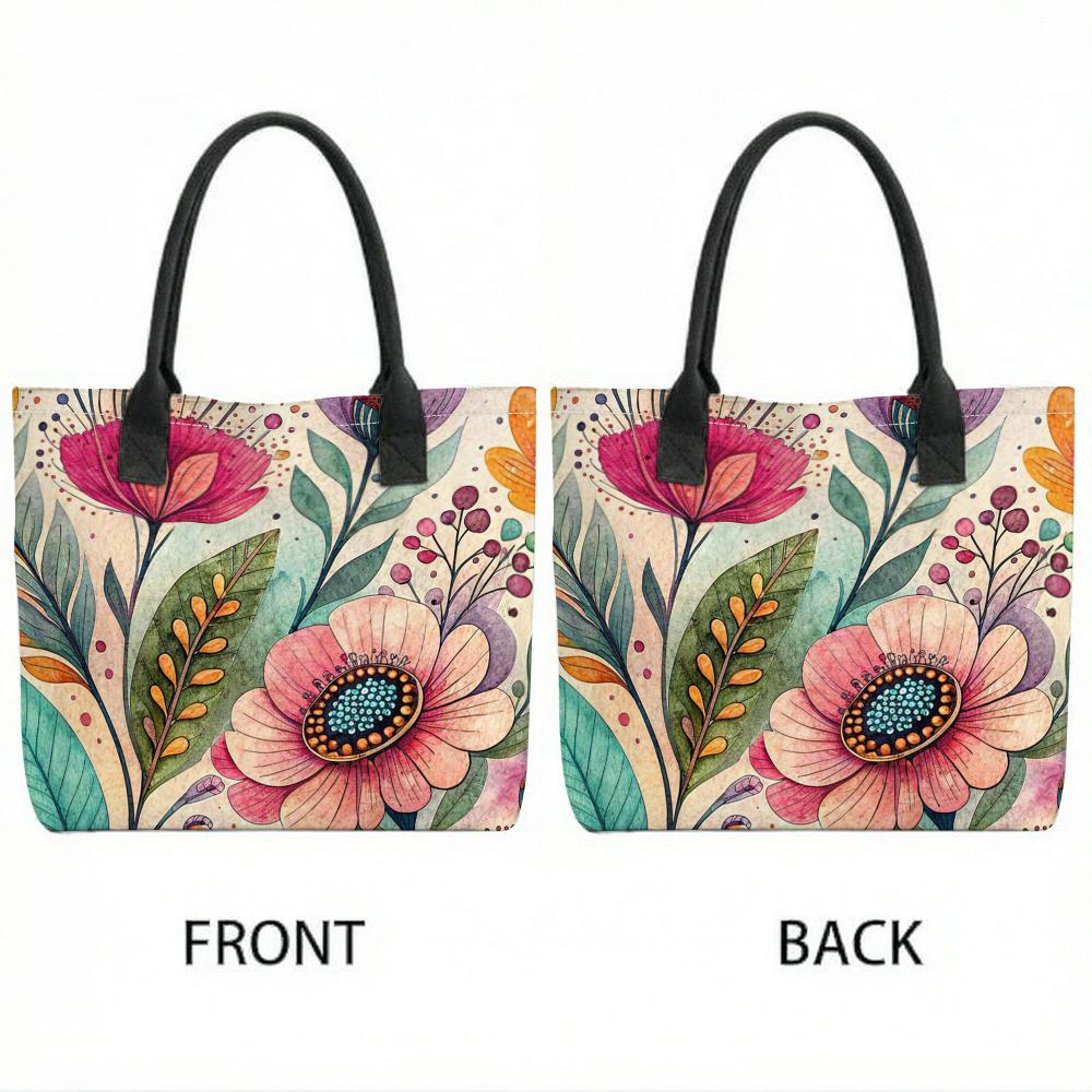 Boho Floral Print Tote Bag Large Capacity Casual Shoulder Bag for Daily Shopping Travel Lightweight Durable Handbag
