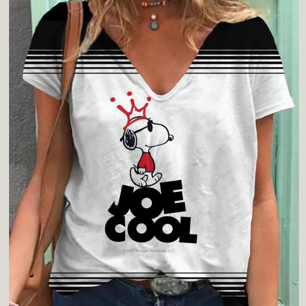 V-Neck Women's Sexy T-shirts Short Sleeve Breathable Simple Snoopy Cartoon Print Tops T-shirt Fun Patterns 15 Color Pullover Top