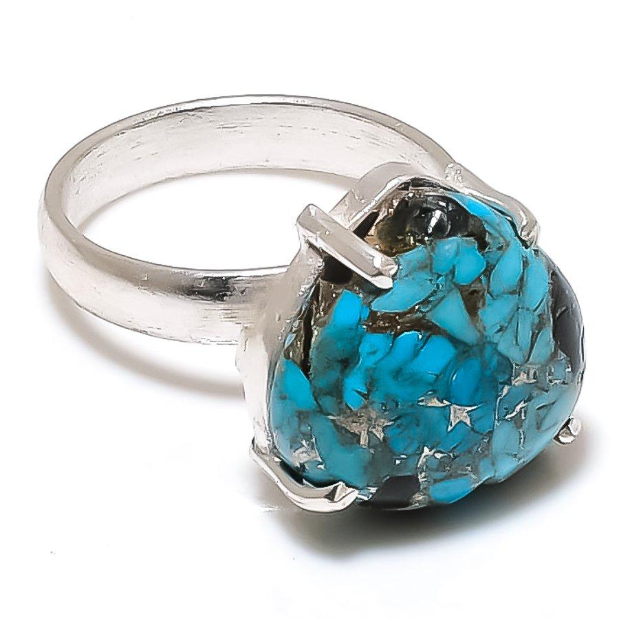 Copper Blue Turquoise Gemstone 925 Sterling Silver Jewelry Ring Size Adj. GK-6100