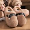 Women's Fluffy Plush Cotton Slippers - Fashionable Buckle, Anti-Slip, Super Warm, Non-Shedding, Thick Sole, Furry Autumn/Winter Style.