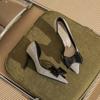 83318 [sheepskin] side empty high heels women's thin heels 2025 spring new pointed temperament bow single shoes