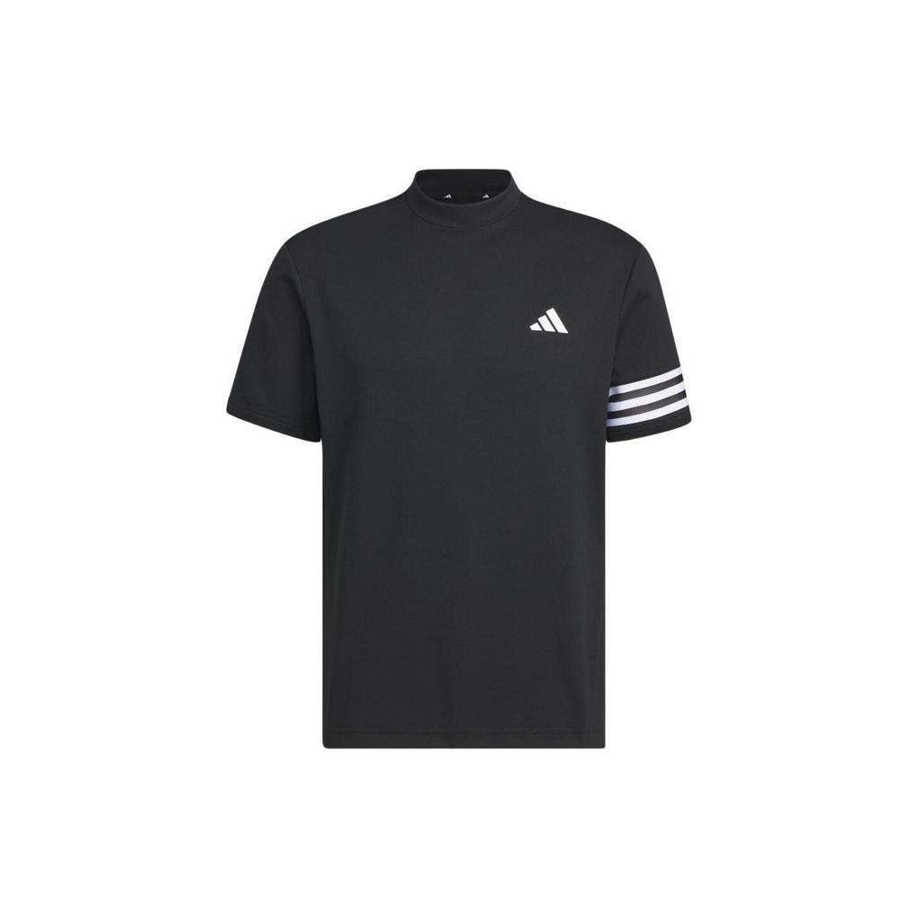 Adidas Logo Print Three Stripes Mesh Breathable Fitted Straight-Cut Short Sleeve T-Shirt Men Tops Black IN9052
