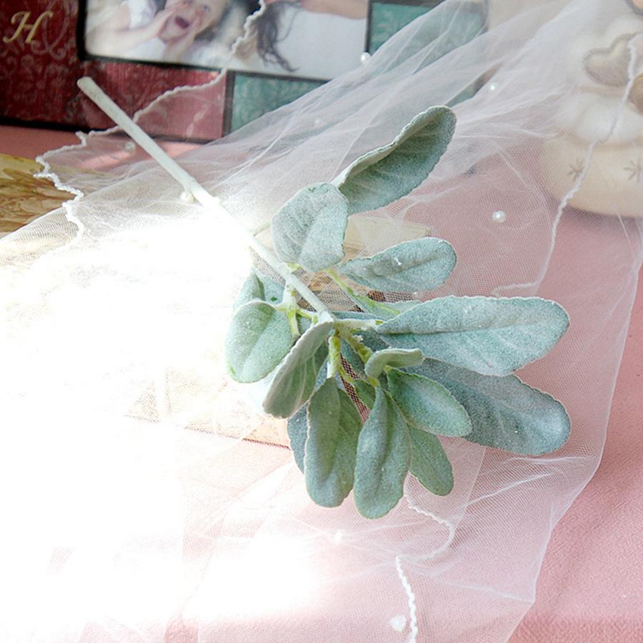 

Artificial Flowers Flocking Rabbit Ear Leaf Fake Plant Vase Wedding Home Room Table Decor Accessories Festival Wreath Scrapbook 4 pcs зелёный