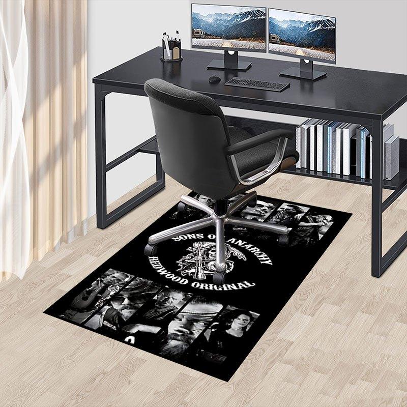 1pc Sons of Anarchy Themed Office Carpet Chair Mats - Durable Polyester Rug for Home Theater, Office, Dorm Room Decor - tA100
