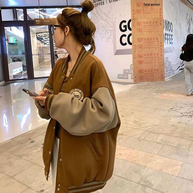 Women's 2023 Autumn Loose Color Block Baseball Jacket - Trendy, Versatile, Casual Top