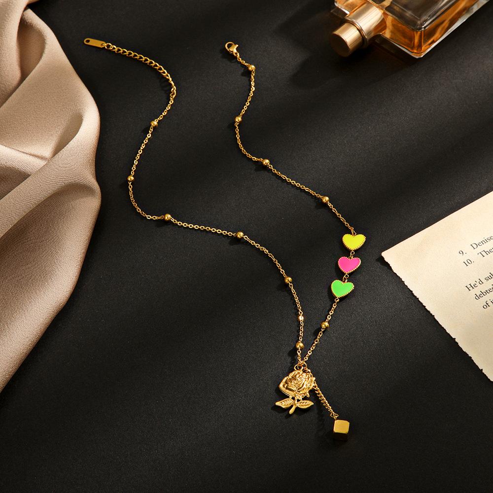 Rose Pendant Necklace Women's ins Niche Design High Sense Color Love Stainless Steel Necklace