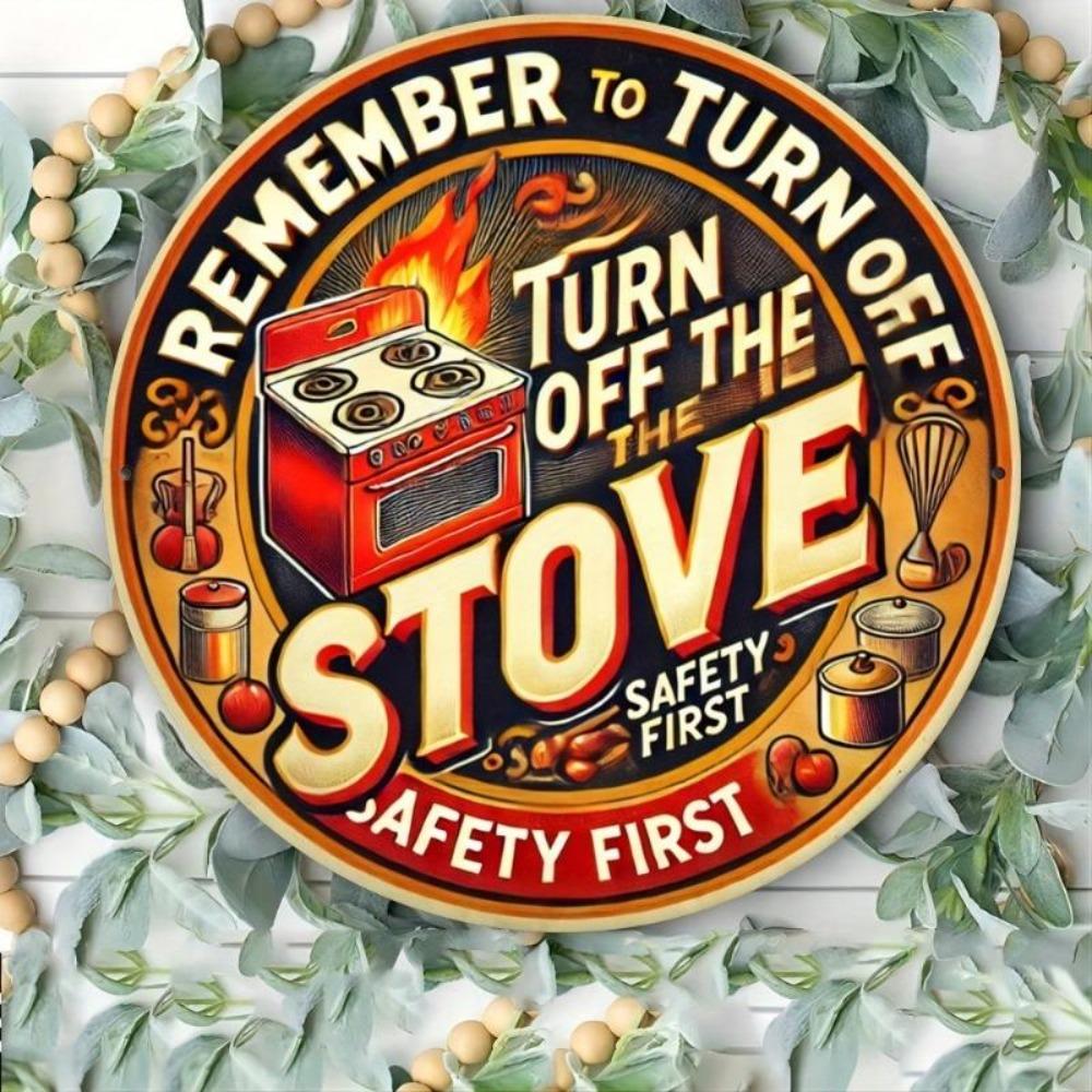 Vintage Metal Stove Sign Kitchen Wall Art Retro Safety Decor 8x8 Inch Home Aluminum