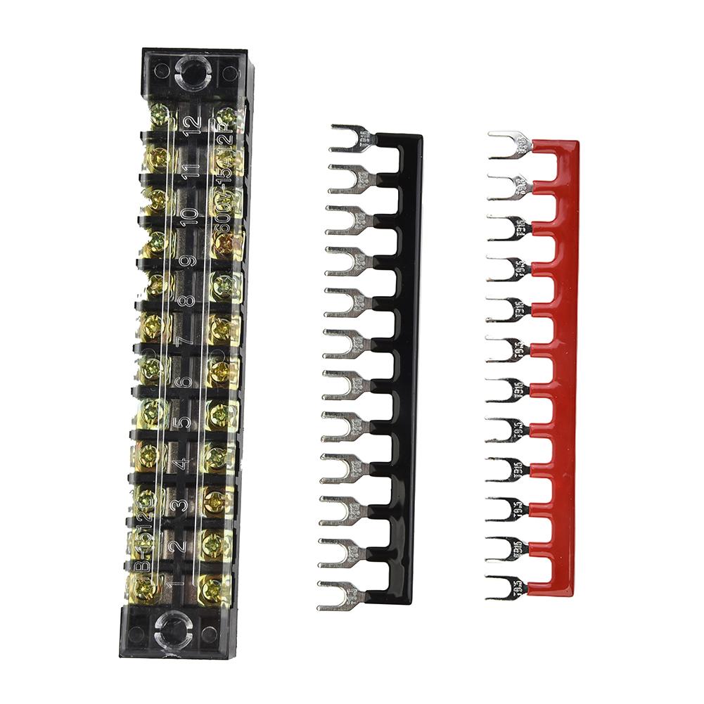 Wire Connection Block 12 Position Dual Row Terminal Block with Plastic Insulating Cover 600V 15A and 2 Accessories