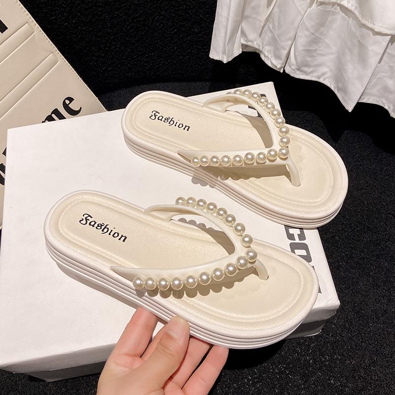 Fashion Female Shoes Ladies' Slippers String Bead Luxury Slides Rubber Flip Flops Summer Clogs Woman 2025 Designer Flat Hawaiian Beach S