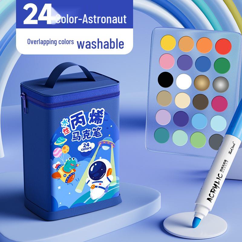 Acrylic Marker and Colored Pencil Set: 24 Opaque Colors, 36 Paint Brushes for Kindergarten Art