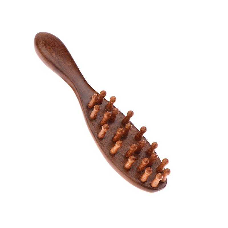 Golden Sandalwood Comb Head Meridian Comb Natural Sandalwood Long Handle Comb Multifunction Insert Teeth Massage Comb 22 Nails