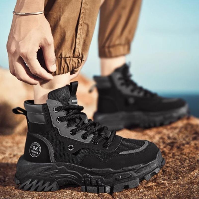 Fashion Men's High-top British Style Retro Tooling Boots Outdoor Mountaineering Desert Combat Rhubarb Boots Fad Man Shoes Zapatos Hombre
