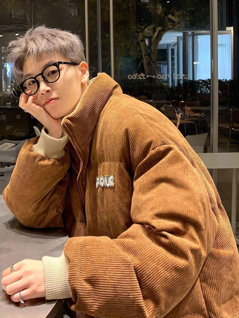 Men's Coffee Brown Corduroy Cotton Jacket - Retro Loose Fit, Stand Collar Winter Outerwear