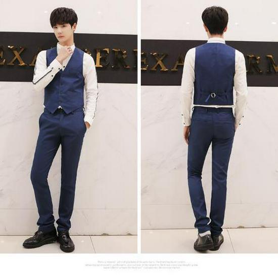 Men's Korean Style Slim Suit Vest - Business Casual for Spring & Autumn, Professional Groomsmen Dress Vest.