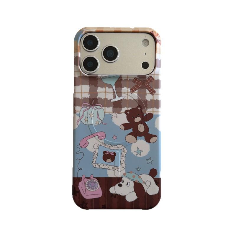 Blue & Brown Plaid Puppy Phone Case for Apple 17 Pro Max, Compatible with Filin Magnetic Hard Case 16 Pro/15 Pro Apple 15 Pro