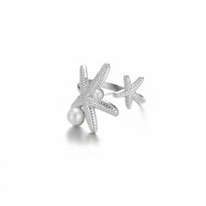 Summer Beach Starfish Rings For Women Gold Pearl Starfish Ring Stainless Steel Jewelry Vacation Party Accessories