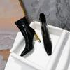 Herbst Winter Lackleder Mode Damen Stiefeletten Elegant Eckige Zehenpartie Metall Gold Hohe Absätze Chelsea Kurze Stiefel Schuhe