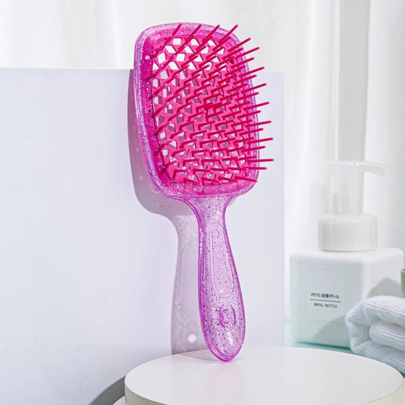 Brosse à cheveux démêlante à paillettes, peigne de massage, peigne pour cheveux emmêlés, brosses creuses pour cheveux bouclés et mouillés, peignes de salon DIY, outil de coiffure