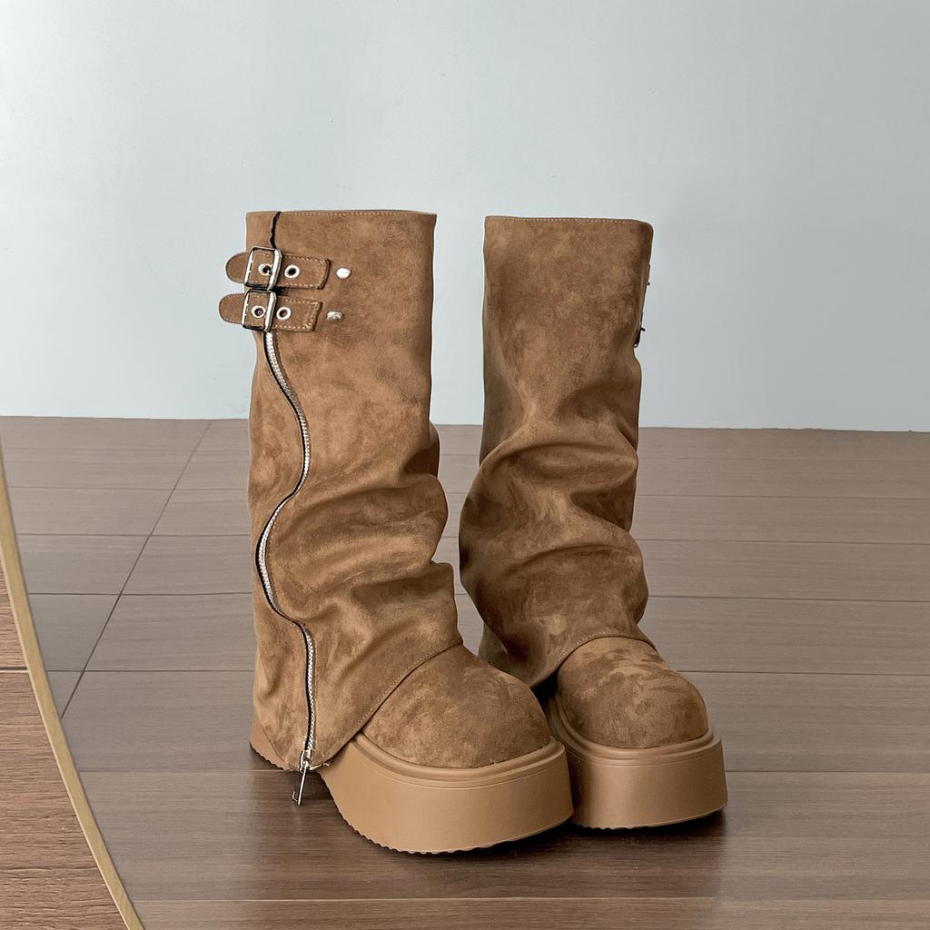 Queen Van Meillard retro platform boots women's boots 2025 new autumn height-increasing and thin trouser boots