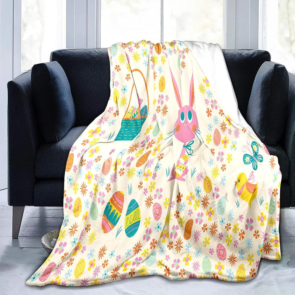 Easter Eggs Flannel Throw Blanket Colourful Eggs Pattern Easter Gifts Blanket King Queen Size for Bed Sofa Couch Lightweight