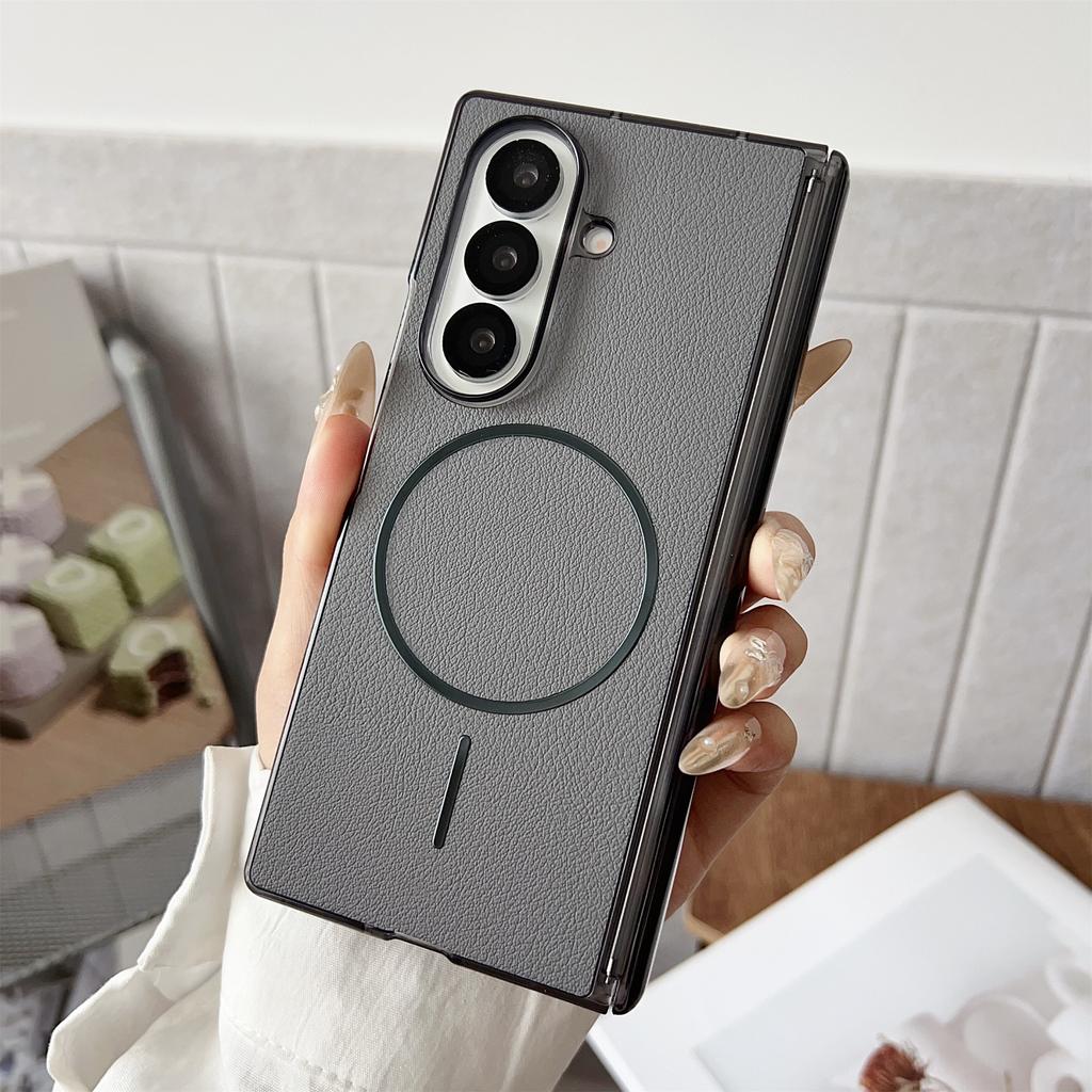 For Samsung Galaxy Z Fold7 5G Phone Case Compatible with MagSafe Leather+PC Protective Cover