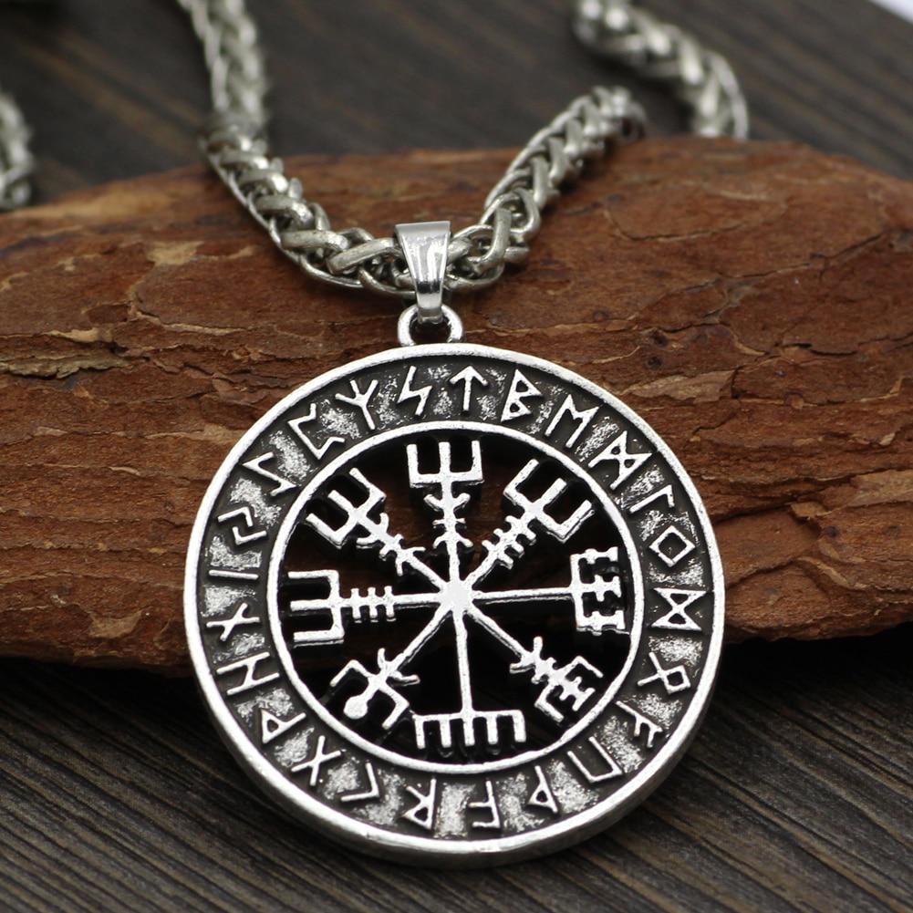 Viking IJslandse Helm Horror In Runen Cirkel Hanger Magische Staven Kompas Rune Amulet Ketting