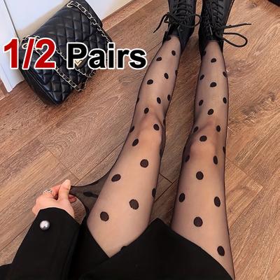 1/2 Pairs Women Polka Dot Patterned Pantyhose Summer Lightweight Breathable Fashionable Slim Fit Sexy Casual Stockings