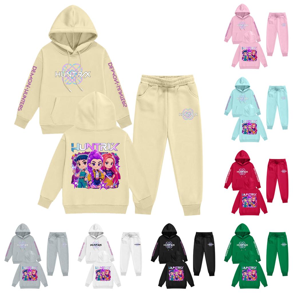 Kids' Long Sleeve Loose Pullover Letter Print Drawstring Hooded Sweatshirt Sweatpants Set