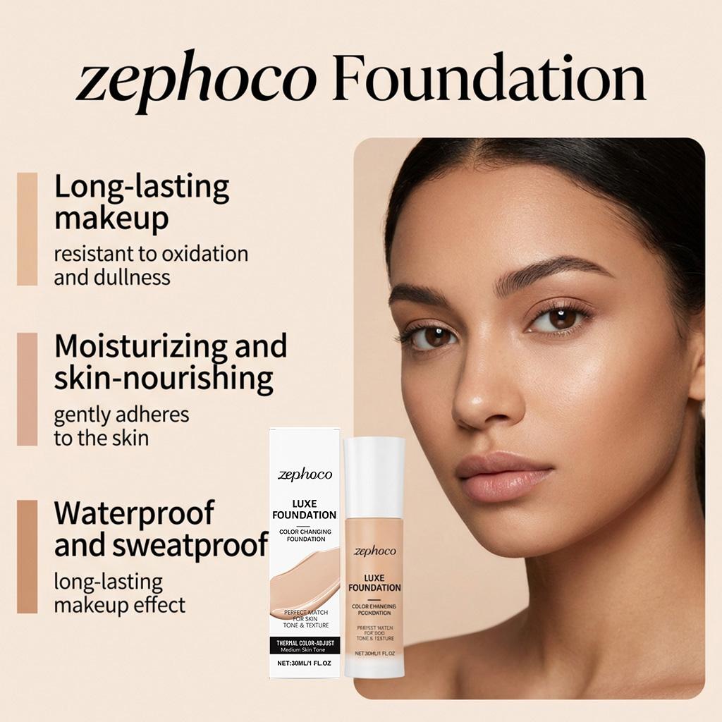 Zephoco Medium-skin Tone Warm Liquid Foundation Is Soft and Light, Fits the Skin, and Is Portable To Create a Natural Daily Base Makeup 30ml