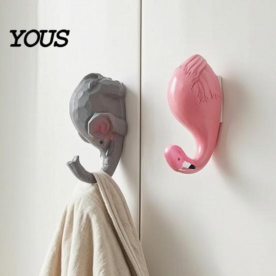 Sticky Hooks for Wall Cute Animal Hook, Flamingos/Giraffes/Swans/Elephants Shape Hanger, Self Adhesive Bathroom Towel Resin Decorative Hook Coats