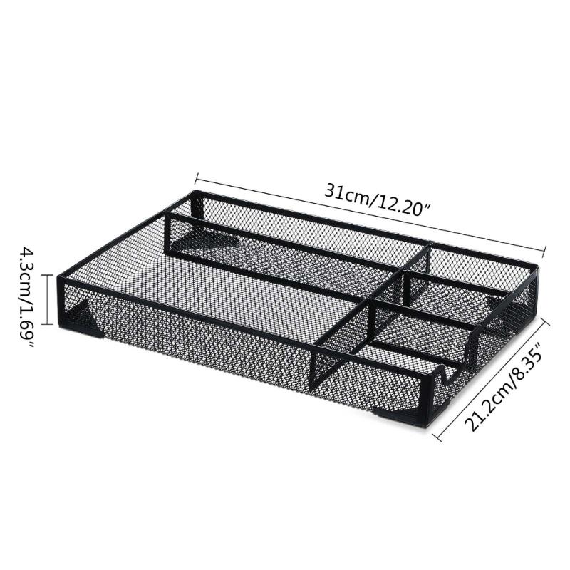 Office Storage Drawer Organizer with 5 Compartments Metal Mesh Desktop Organizer