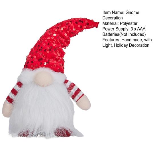 Light-Up Christmas Gnome Decoration Handmade Sequin Hat Faceless Dwarf Doll with Light Glowing Plush Elf Ornament Holiday Party Gift