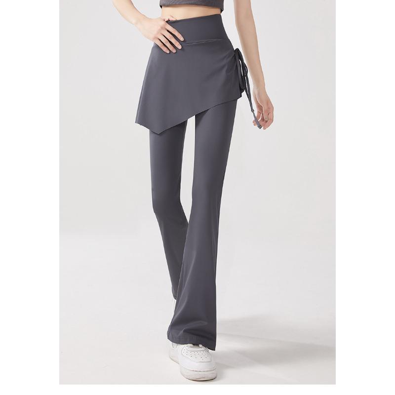 Women High Waist Fake Two Piece Flared Skirt Pants Elastic Yoga Casual Leggings