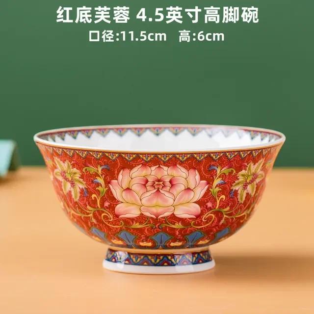 New Chinese Style Ceramic Bowl Enamel Colored Rice Bowl Kitchen Dish Set Bone Porcelain Household Bowl salad bowl set