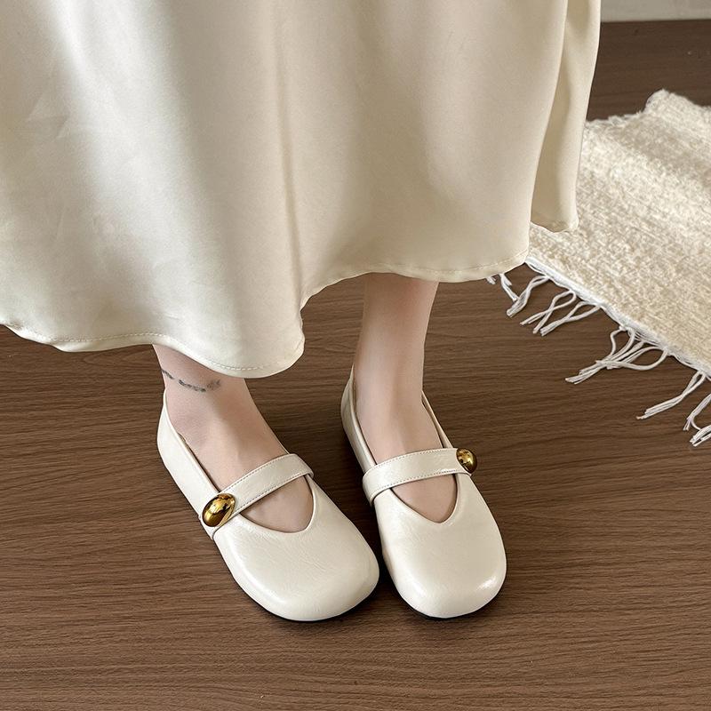Soft-soled Mary Jane Small Leather Shoes Women's 2025 New Popular Spring and Summer Retro Single Shoes Versatile Flat-soled Shallow-mouth Beanie Shoes