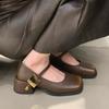Fashion New Mary Janes Women's Shoes High Heel Spring Square Toe Mid Heels Sandals Designer Shallow Pumps Thick Sole Leather Shoes 35-39