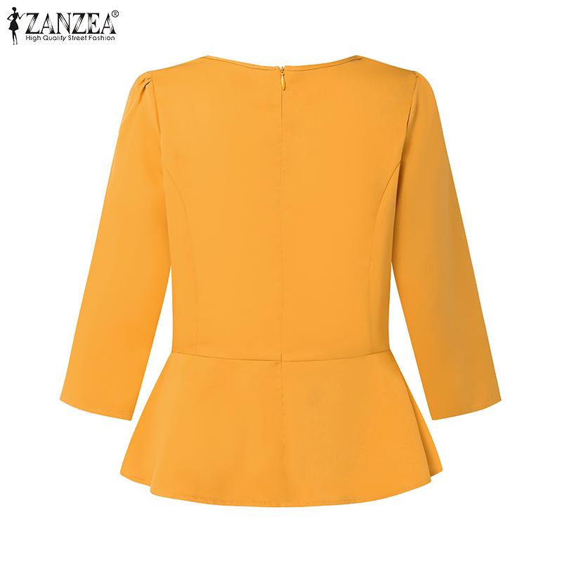 ZANZEA Women Casual V-Neck Solid Color 3/4 Sleeve Blouse