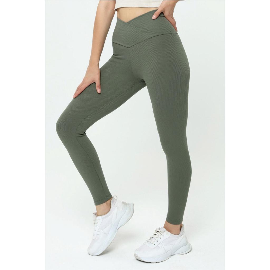 Women's Black Cross Waist Tights With Ribbed Wrap And Fleece Inside