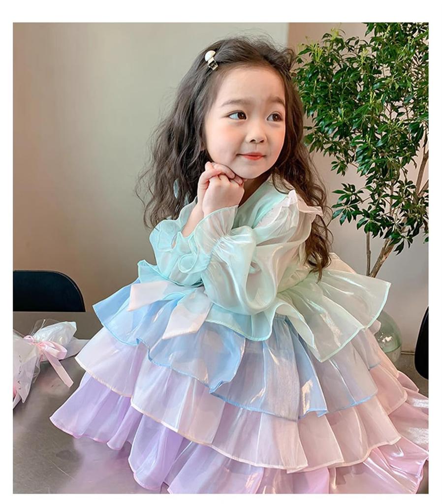 VOKLLIYU Long Sleeve Princess Perfect for and Entrance Size Size Girls' Dress, Cute, Parties, Weddings, Recitals, School, Graduations, Ceremonies,