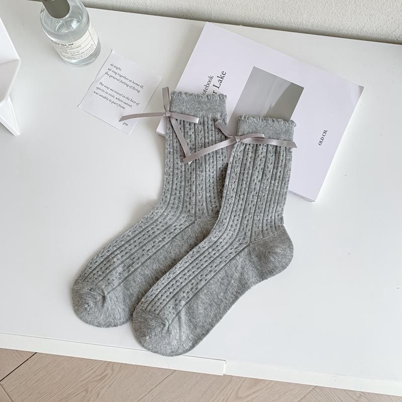 Miu Wind Girl Socks Bow Lolita Medium Tube Stacking Socks Summer Thin Mesh Breathable Cotton Socks Children
