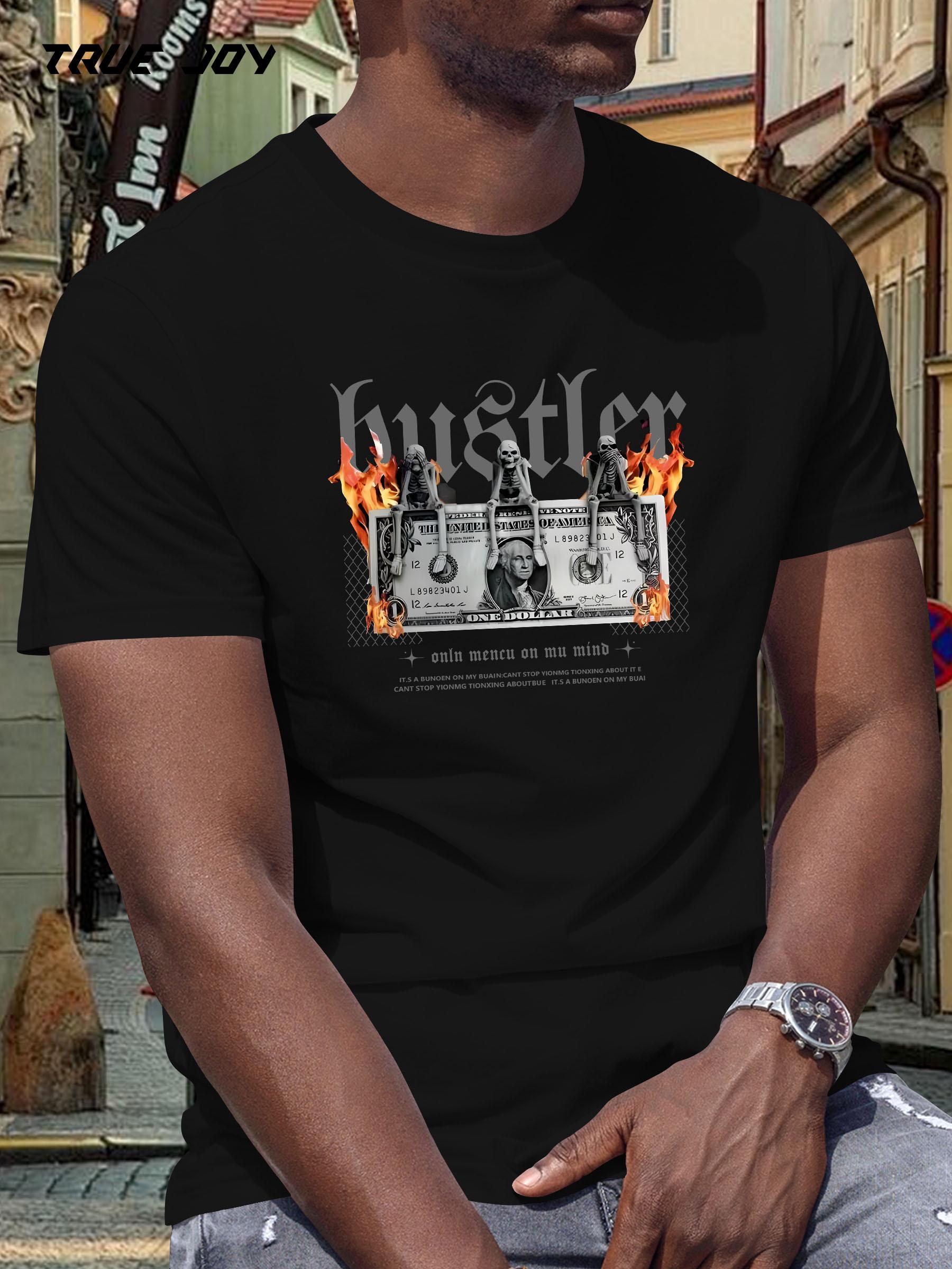 Casual Summer T-shirt with Vintage Dollar English Graphic Print L