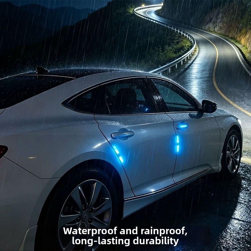 1pc Solar Powered Car Anti-collision Warning Light Door Handle Protector Car Decorations